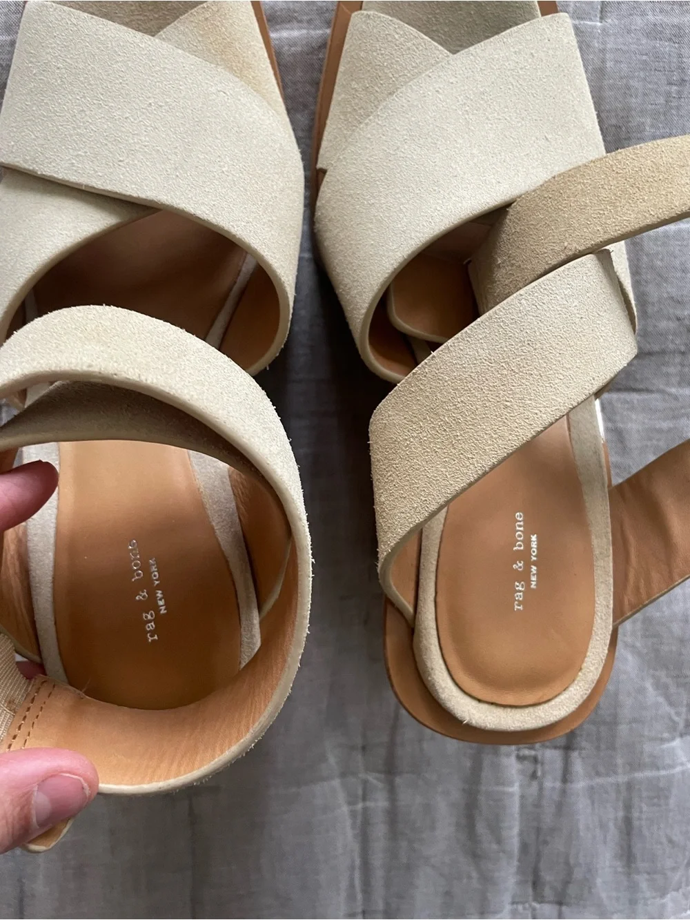 Rag & Bone Santiago Suede Wedge Wrap Sandals in natural, size 8.5 (Eur 39)